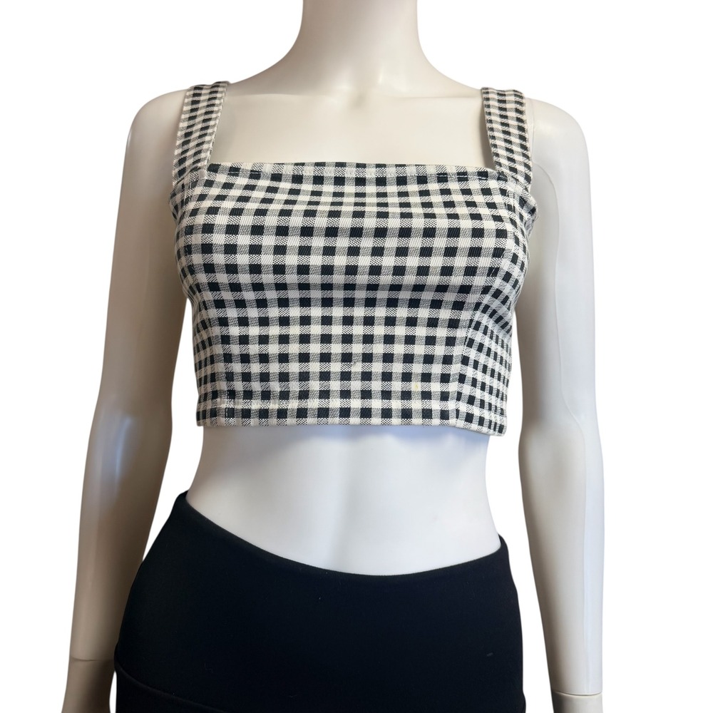 Forever 21 Black White Gingham Crop Top Square Neck Cottagecore Retro Y2K Boho M